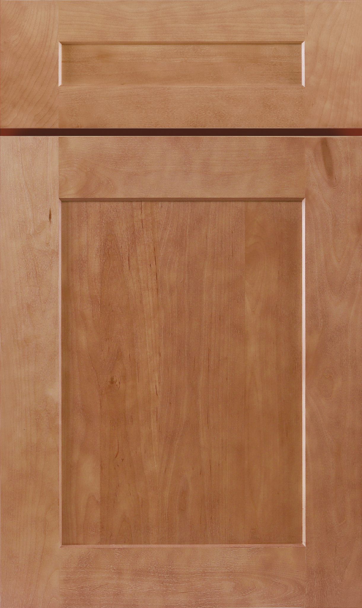 Wooden cabinet door with a raised center panel and warm brown finish
