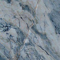 Blue-gray marble surface with dark veining and subtle white streaks