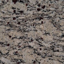 Close-up of speckled gray granite with black and burgundy flecks