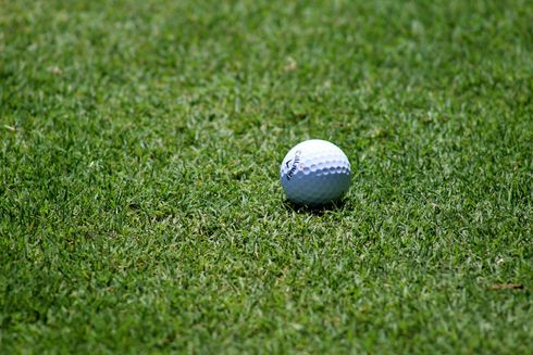 Golf ball on green grass.