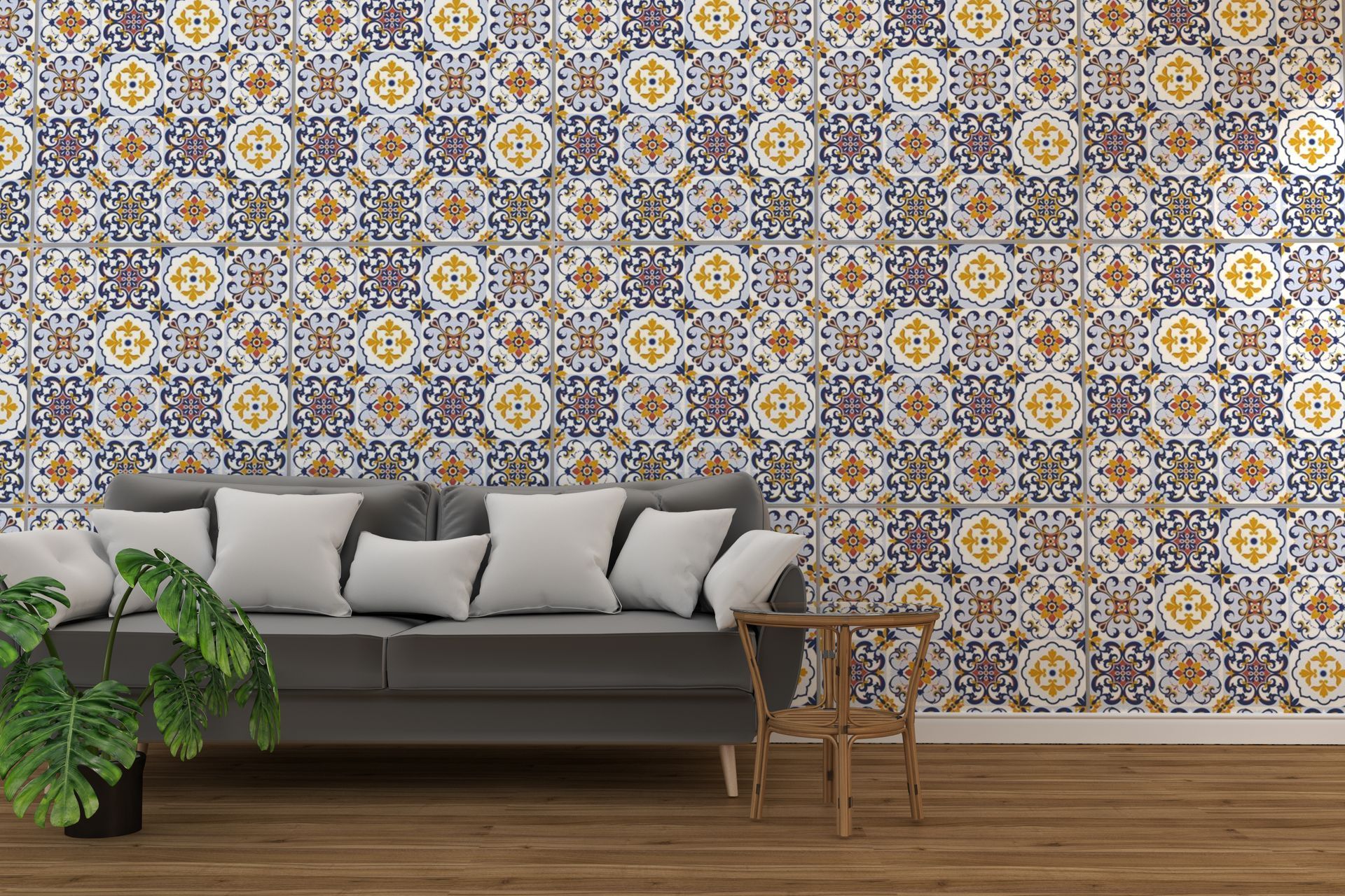 living room interior with tile classic texture wall background