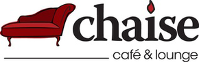 Logo of Chaise Cafe & Lounge, features a red chaise lounge next to black text and a red accent.