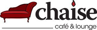 Logo of Chaise Cafe & Lounge, features a red chaise lounge next to black text and a red accent.