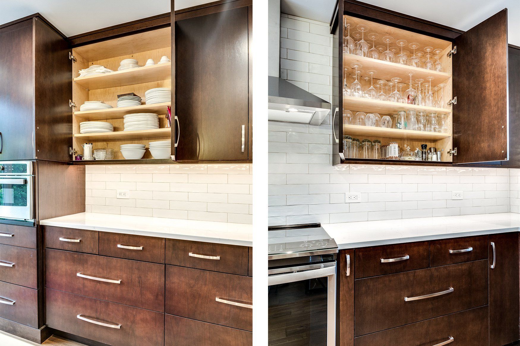 A kitchen with wooden cabinets and a stove top oven.