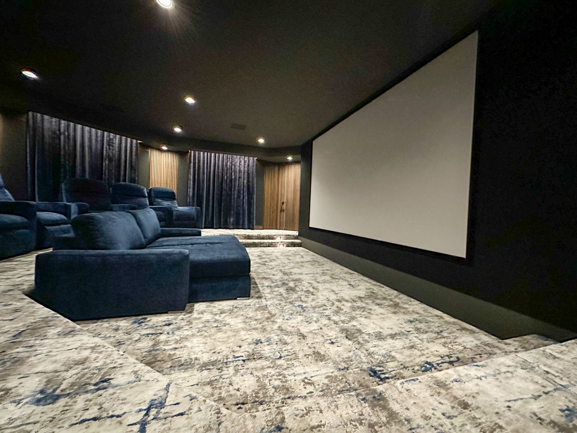 There is a large screen in the middle of the room.