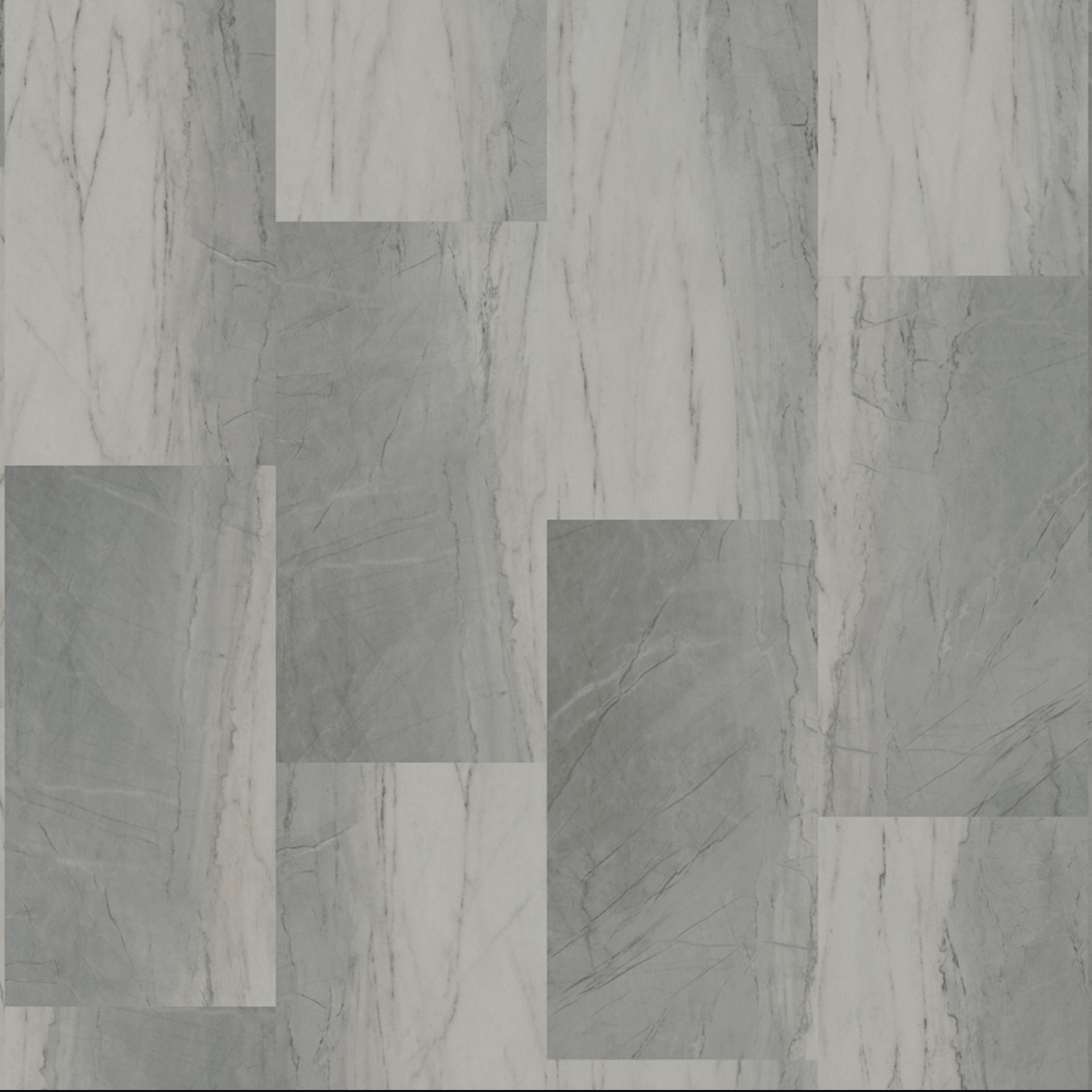 A close up of a gray and white tile floor.