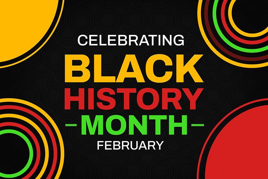 a black background with circles and the words `` celebrating black history month february '' .