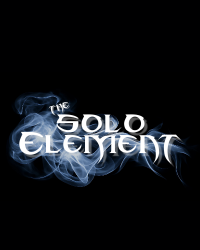 The solo element logo with smoke coming out of it on a black background