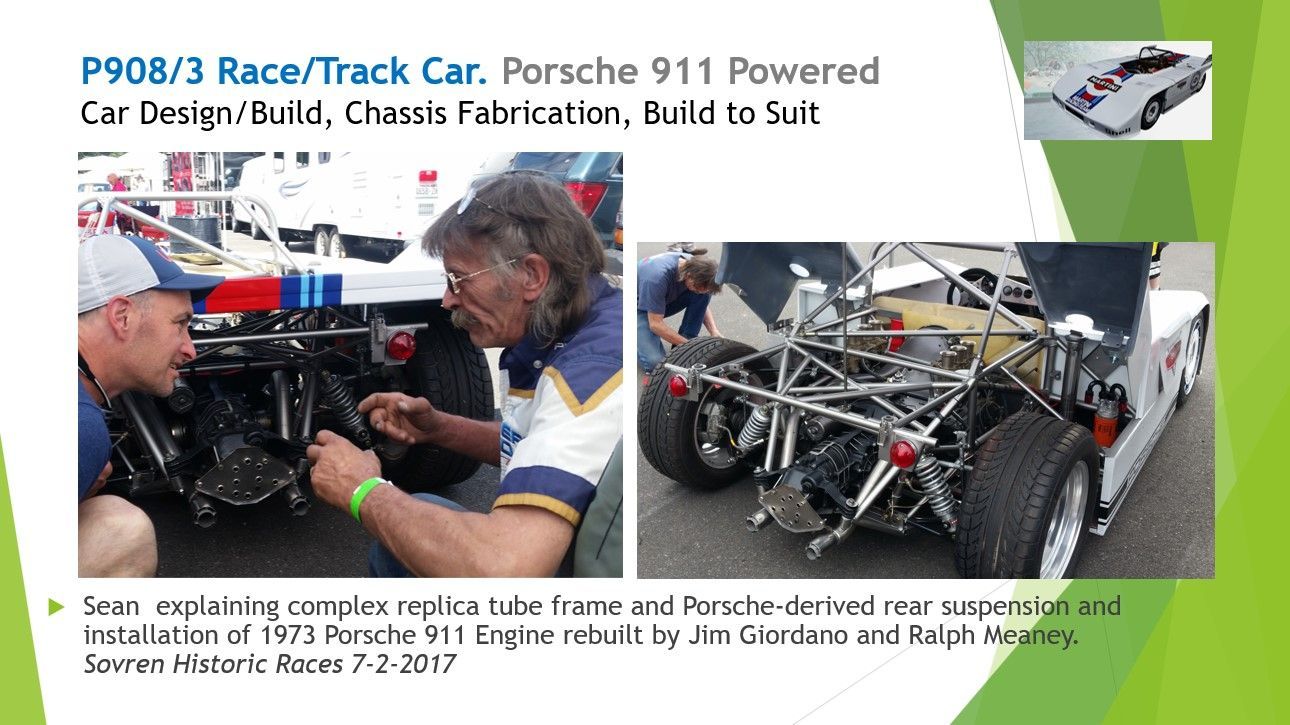 Two men are working on a porsche 911 powered car