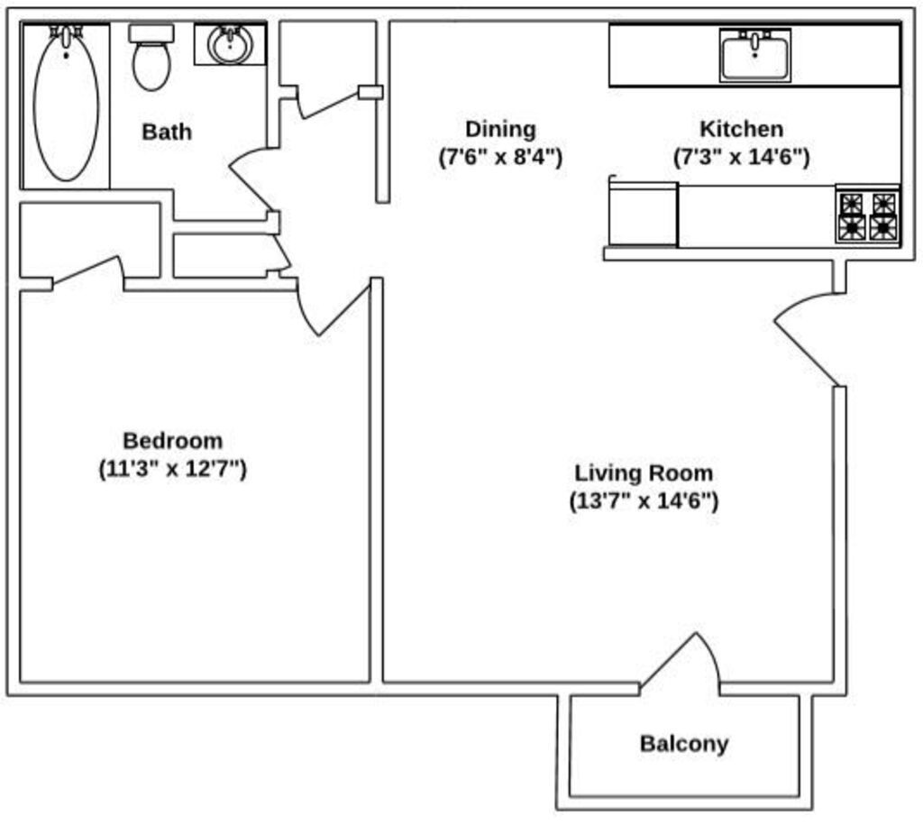 Floor Plan: 1 Bed · 1 Bath · 625 SQ. FT.