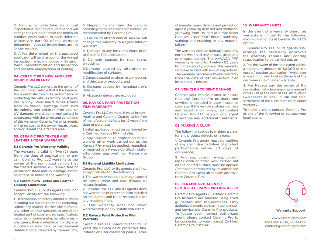 Ceramic Pro warranty and after care instructions