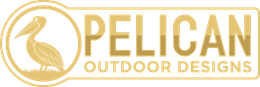Pelican Outdoor Designs logo with gold pelican emblem and text on a light background