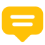 A yellow speech bubble with two white lines on a white background.