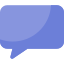 A blue speech bubble on a white background.