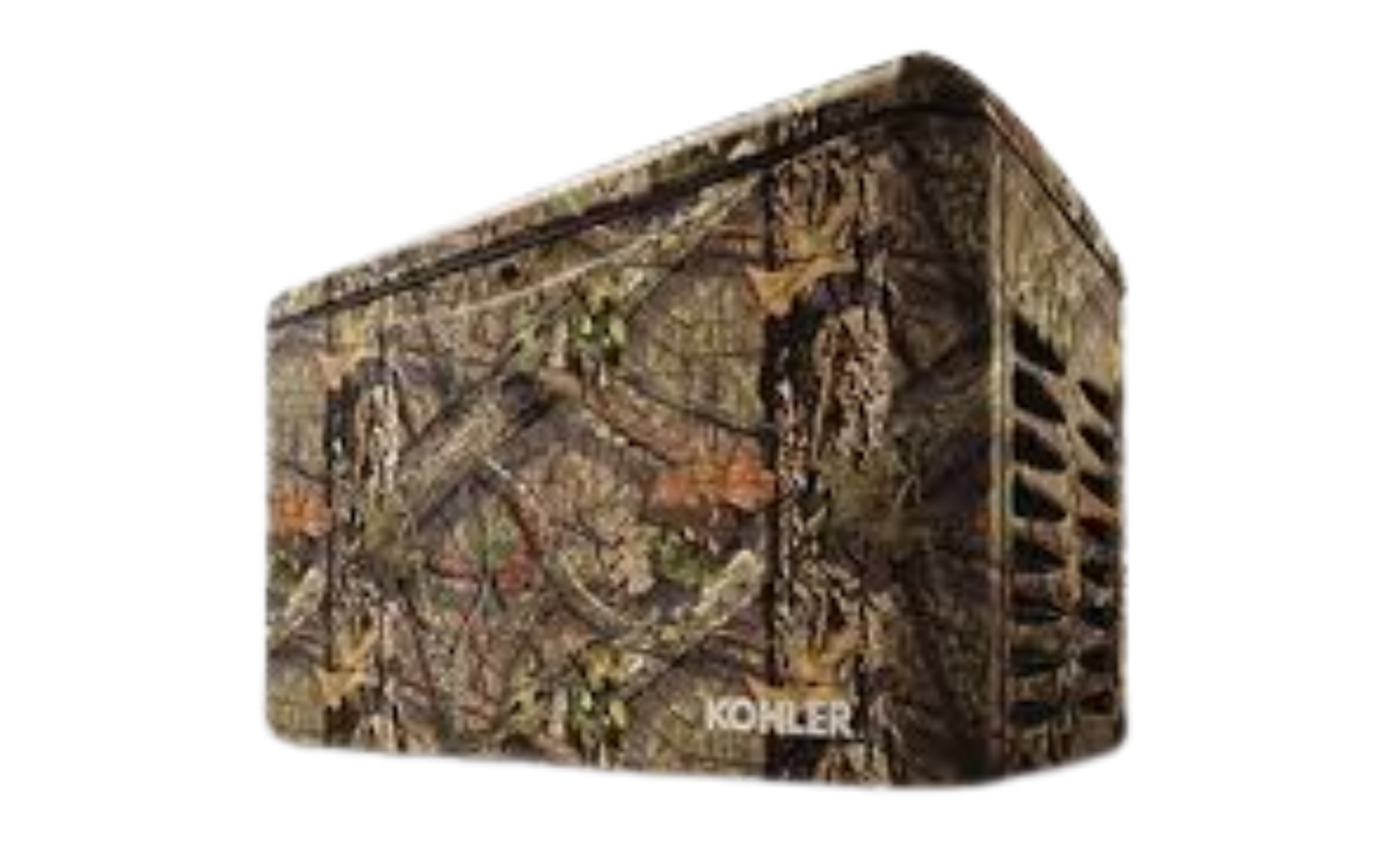 Camouflaged generator with KOHLER logo on a white background