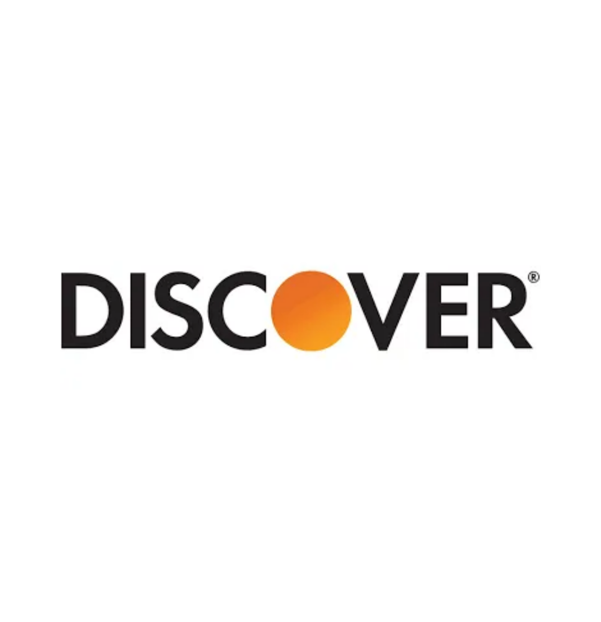 Discover logo in black with an orange “O” on a white background