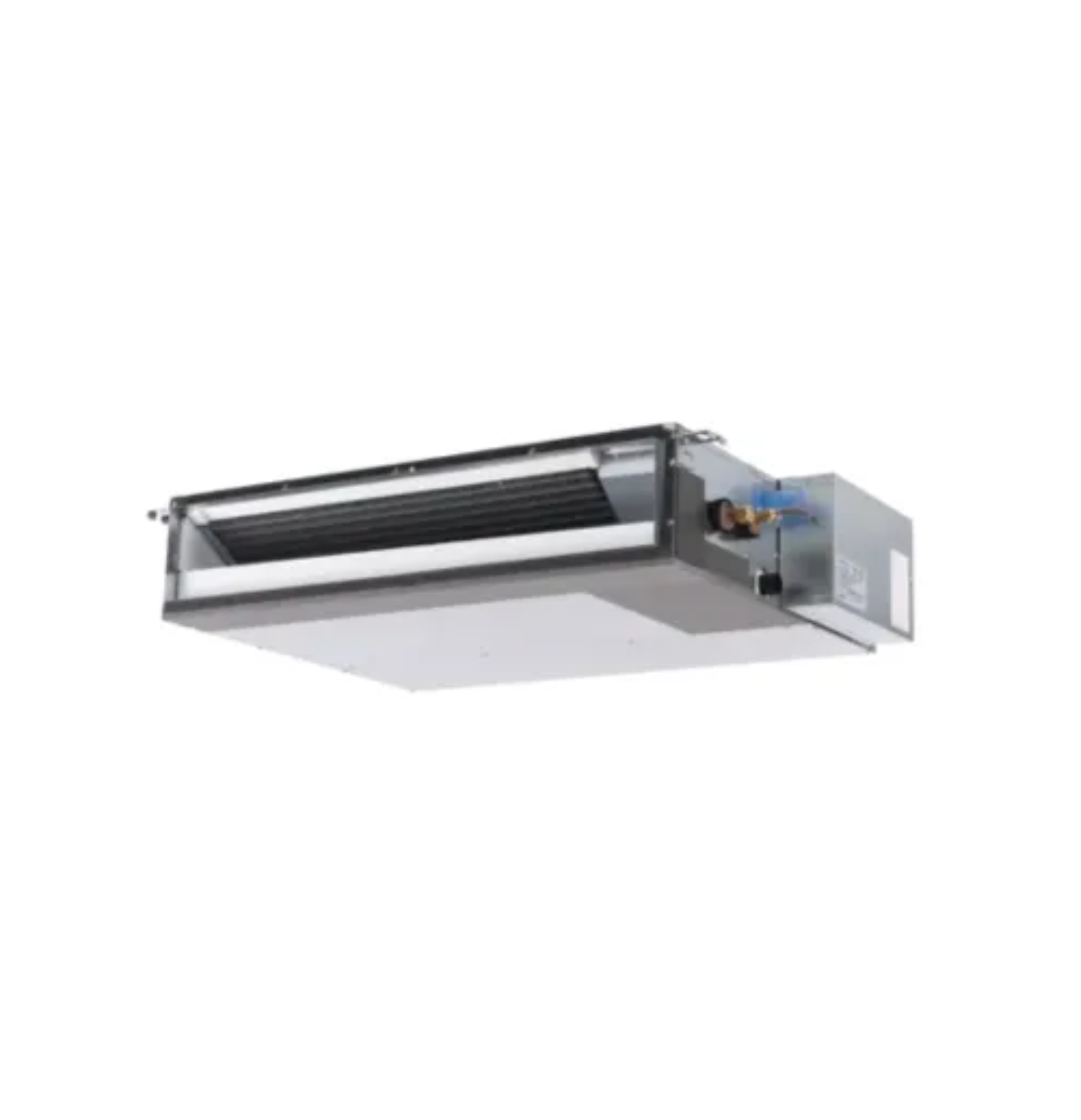 Rectangular metal HVAC ceiling duct unit on white background