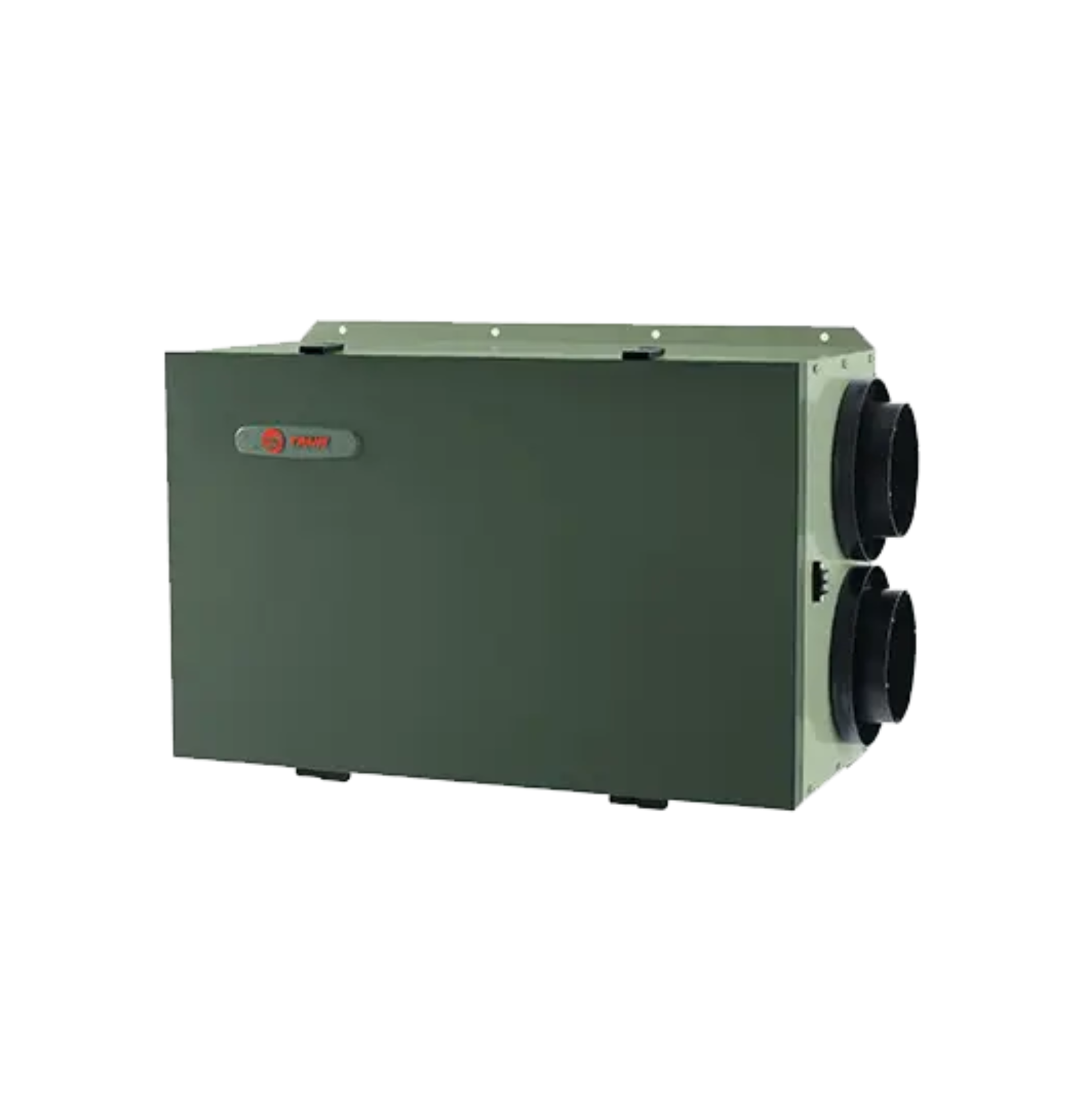 Trane ventilation unit with two black circular ducts on the right side