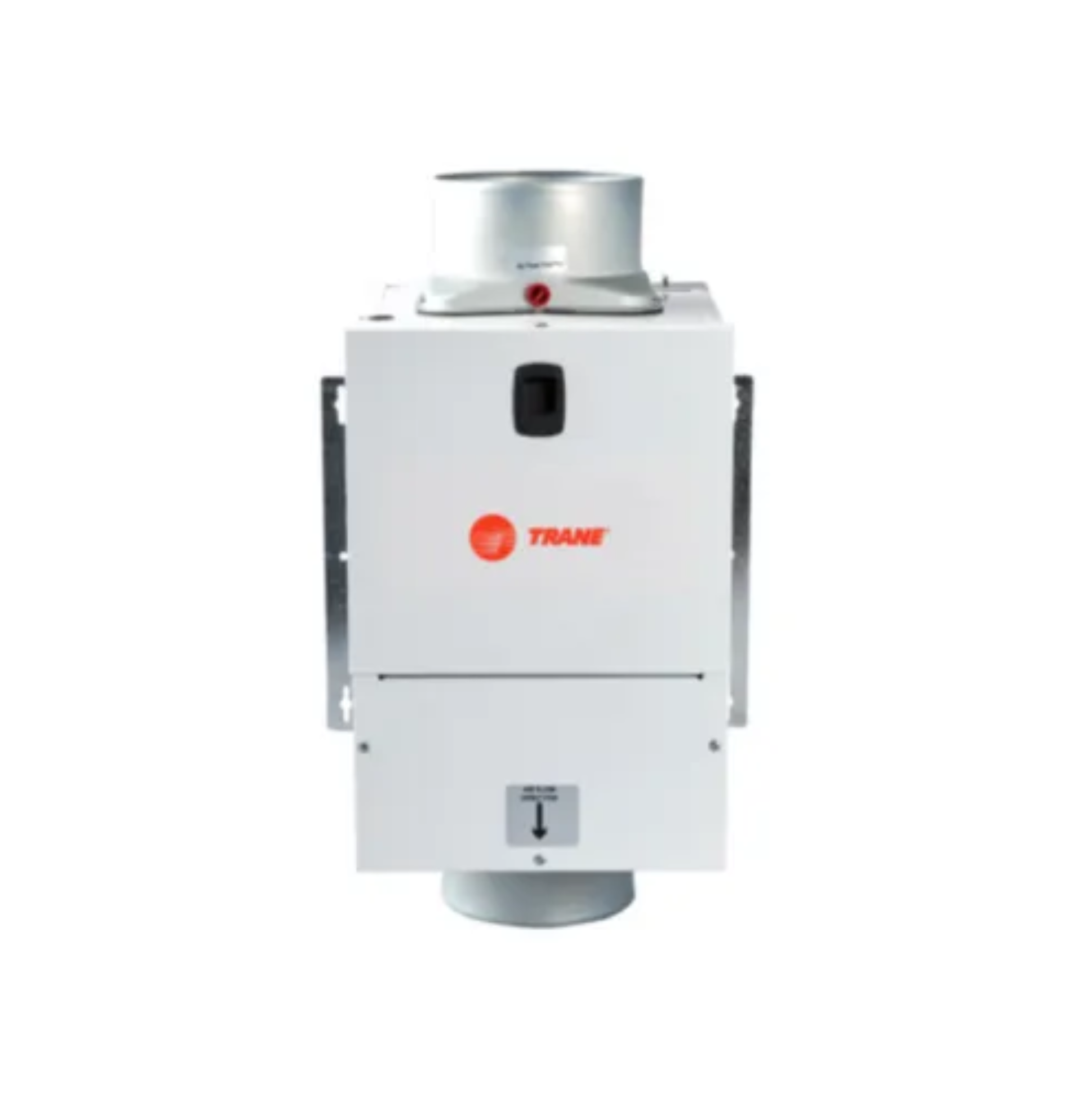 White Trane HVAC ventilator with top duct opening and red logo on a plain background