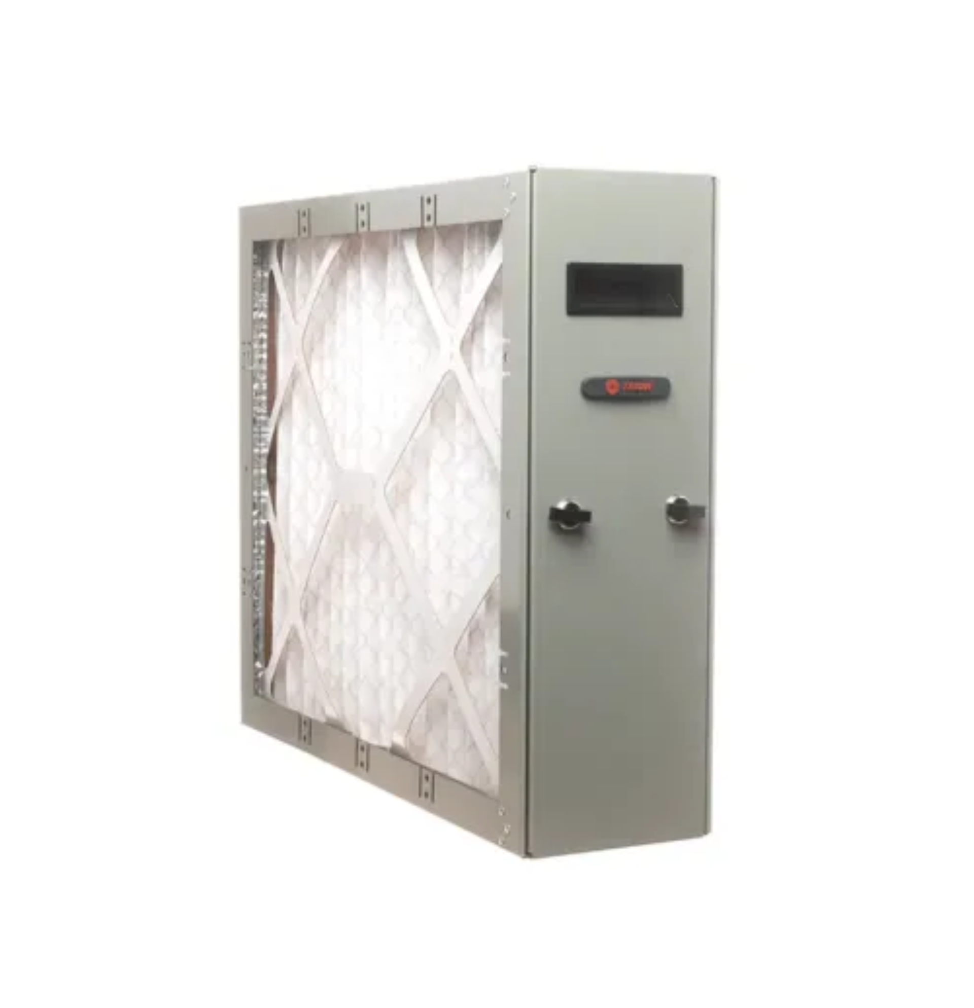 Trane air filter unit with a front mesh panel and control display on the side