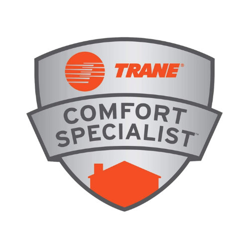 Trane Comfort Specialist shield logo in gray, orange, and white