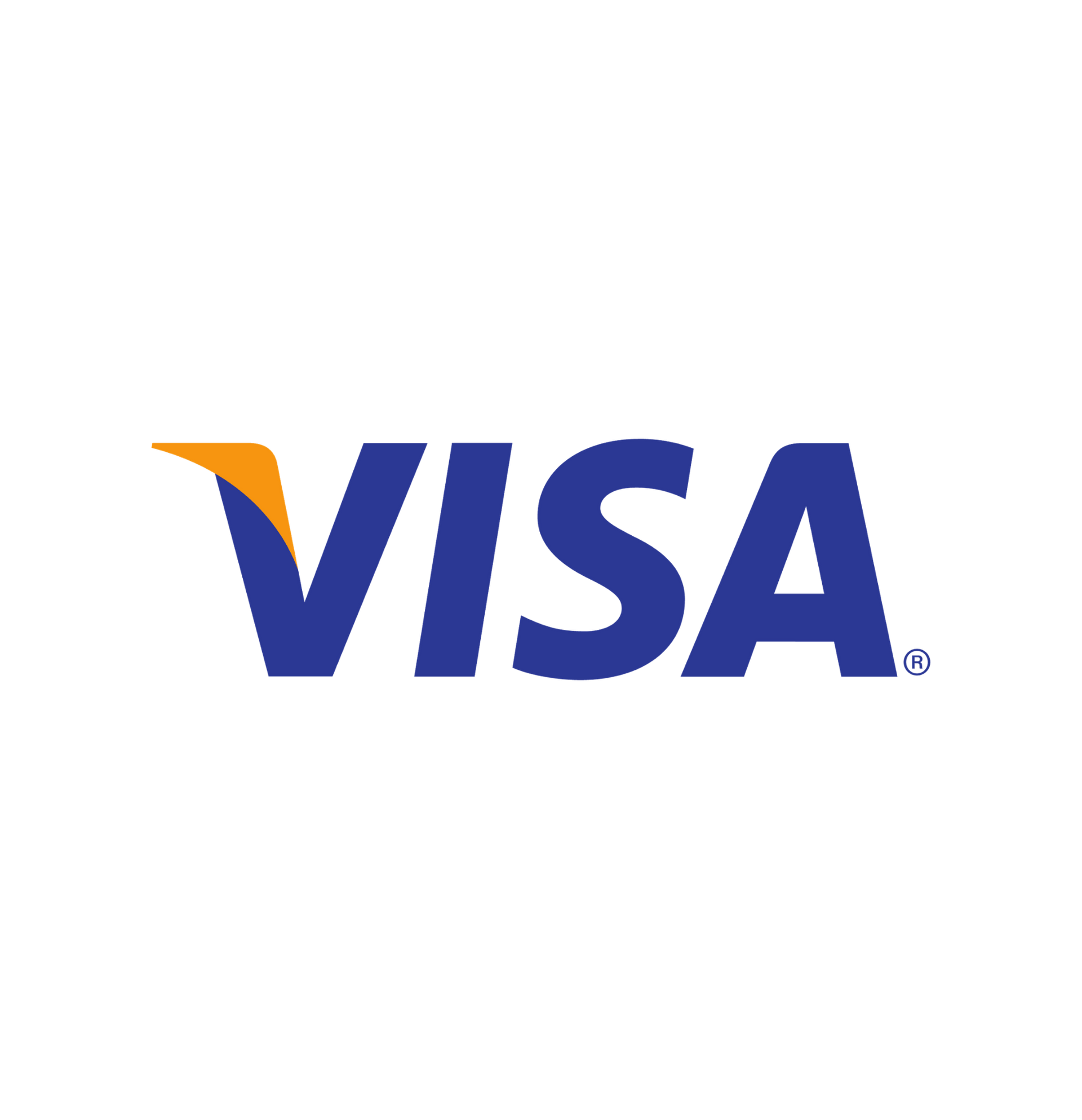 Visa logo in blue with orange accent on a white background
