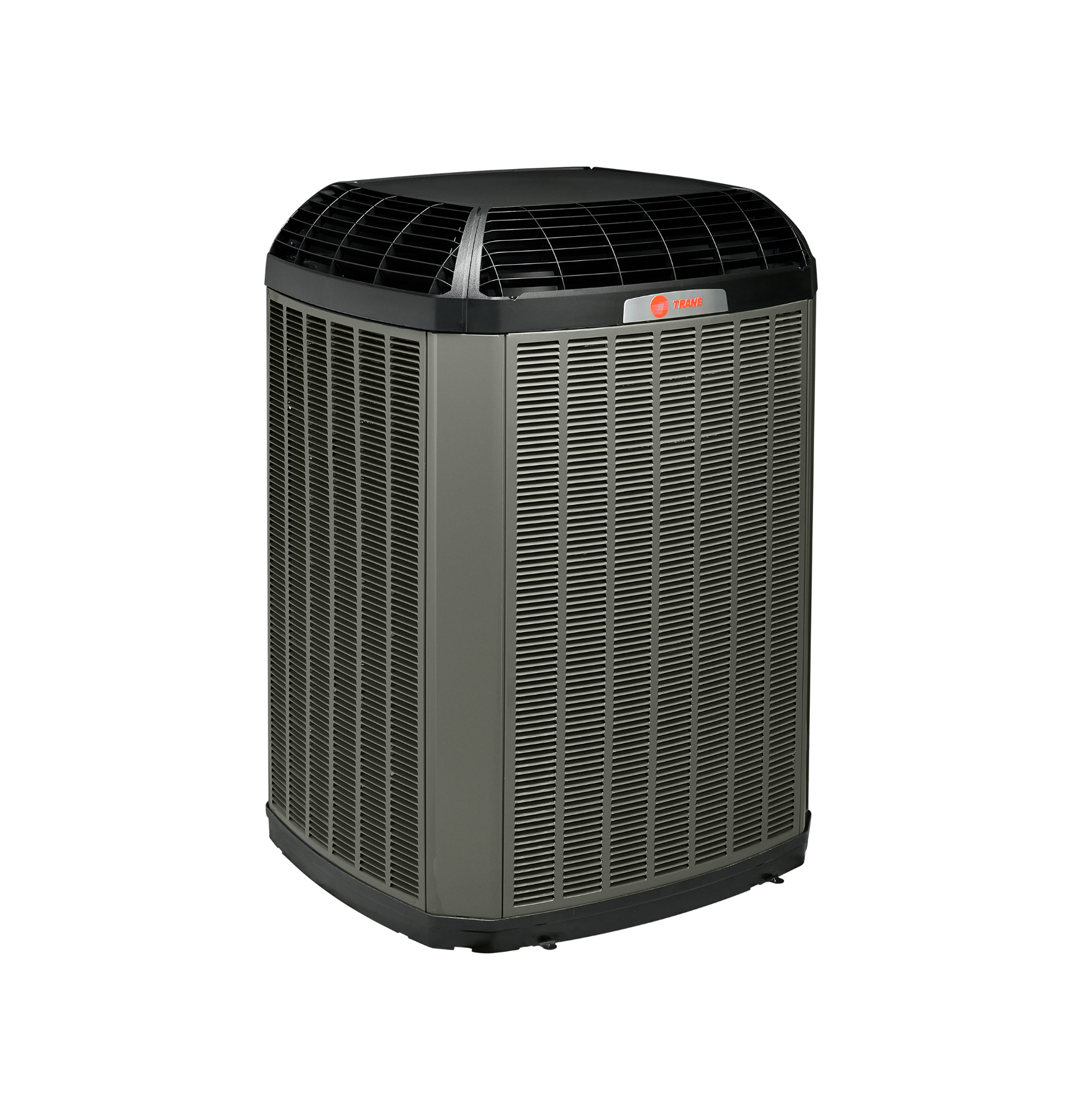 Outdoor heat pump with black top and gray sides