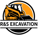 Logo for R&S Excavation: Orange and black excavator inside a black circle, with company name below.