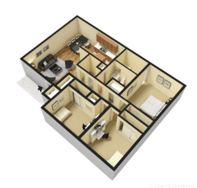 An aerial view of a house floor plan