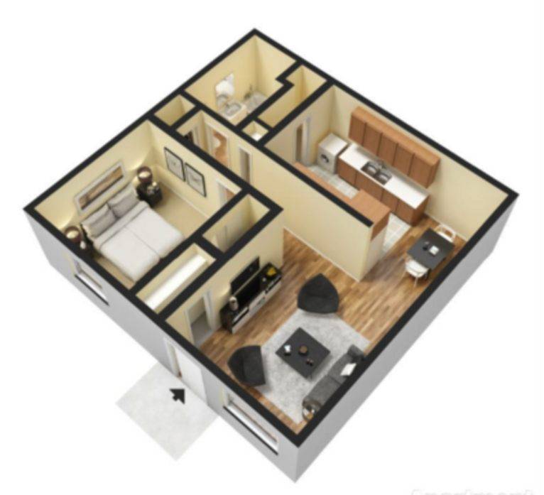 An aerial view of a floor plan of a house