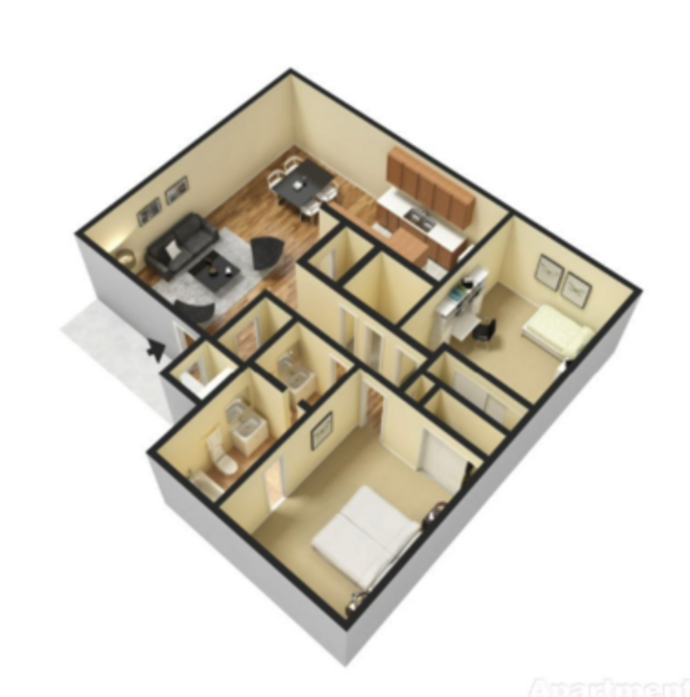 An aerial view of a house floor plan
