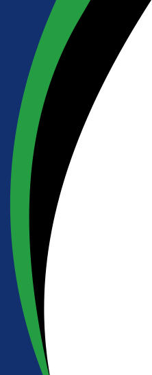 A green , black and white circle on a blue background.