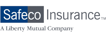 Safeco Insurance logo with blue and gray rectangles and text.