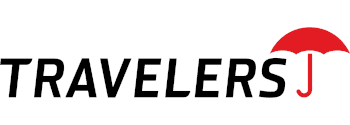 Travelers insurance logo with a red umbrella icon. The word