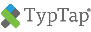 TypTap logo: abstract symbol in blue, green, and gray, next to the company name in gray.