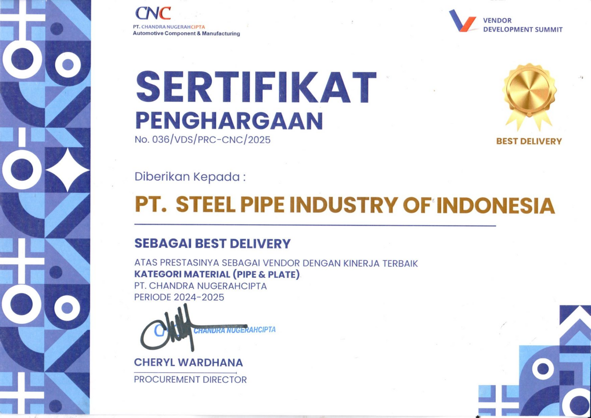 SPINDO receiving the “Best Delivery” Award