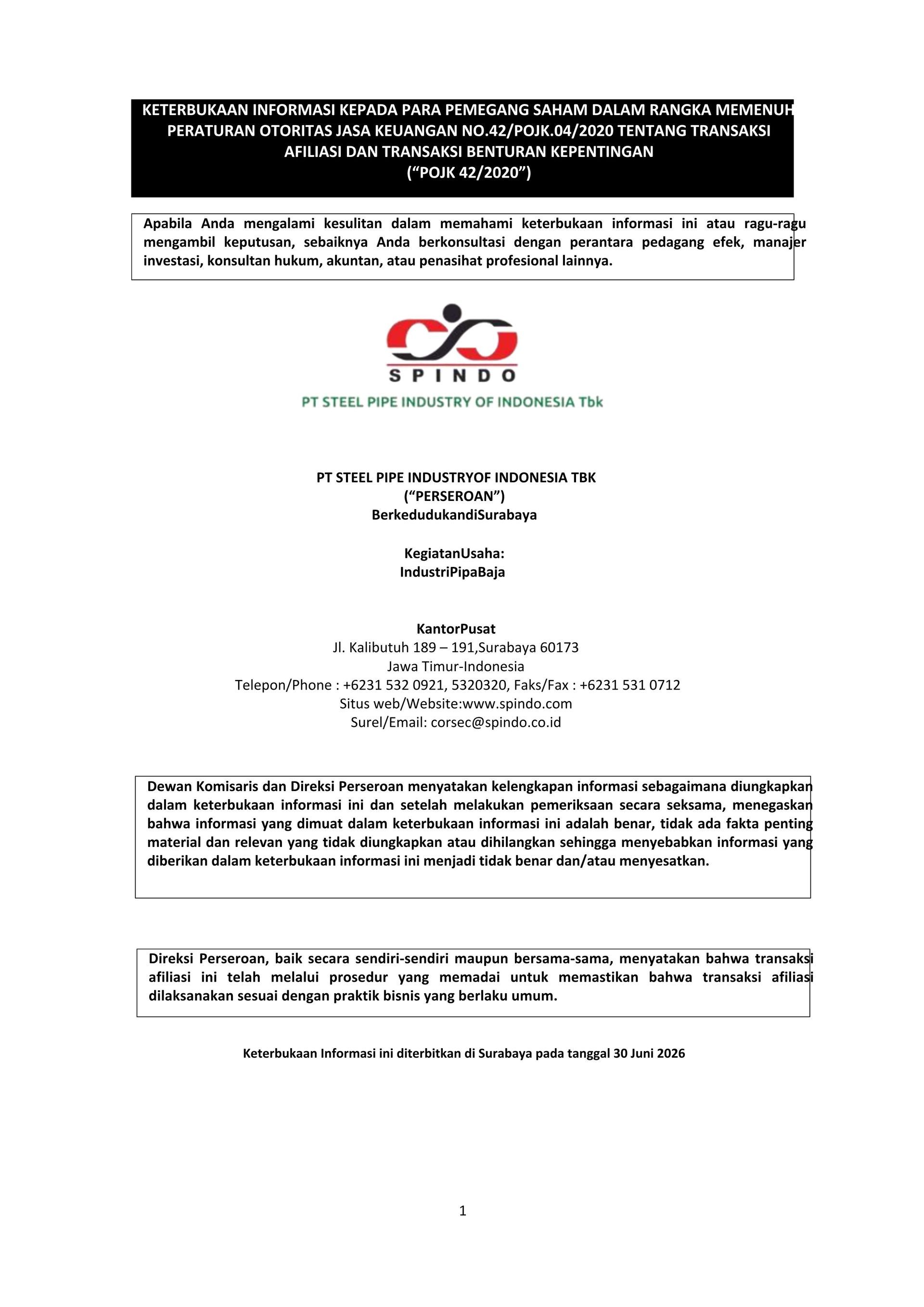 Keterbukaan Informasi ISSP Transaksi Afiliasi