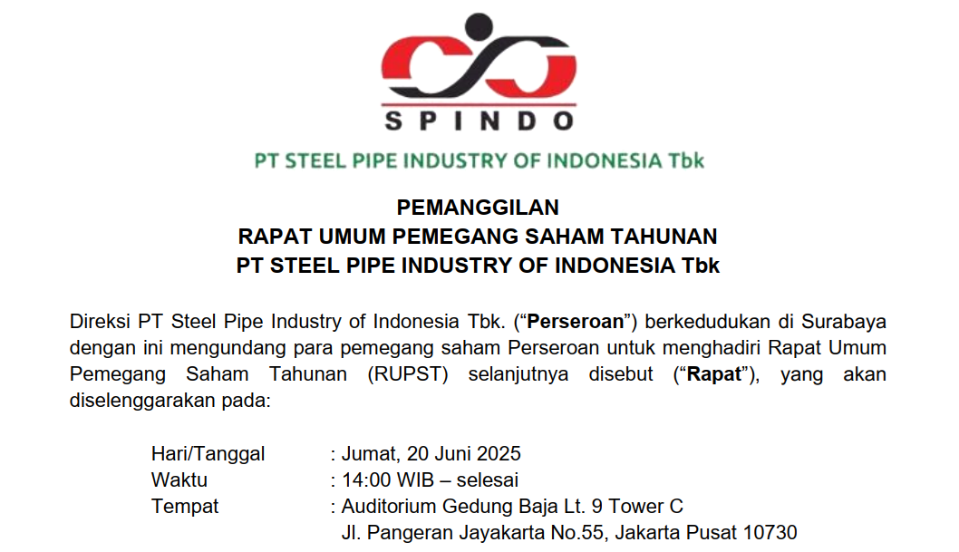 PEMANGGILAN RAPAT UMUM PEMEGANG SAHAM TAHUNAN PT STEEL PIPE INDUSTRY OF INDONESIA Tbk
