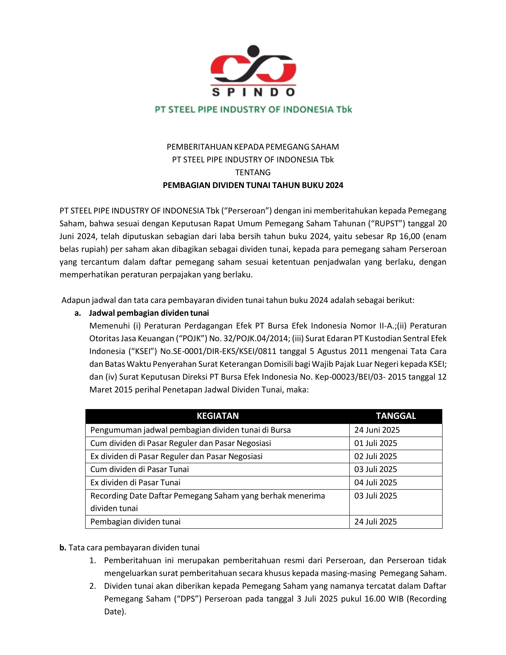 Distribution of cash dividends for the 2024 fiscal year