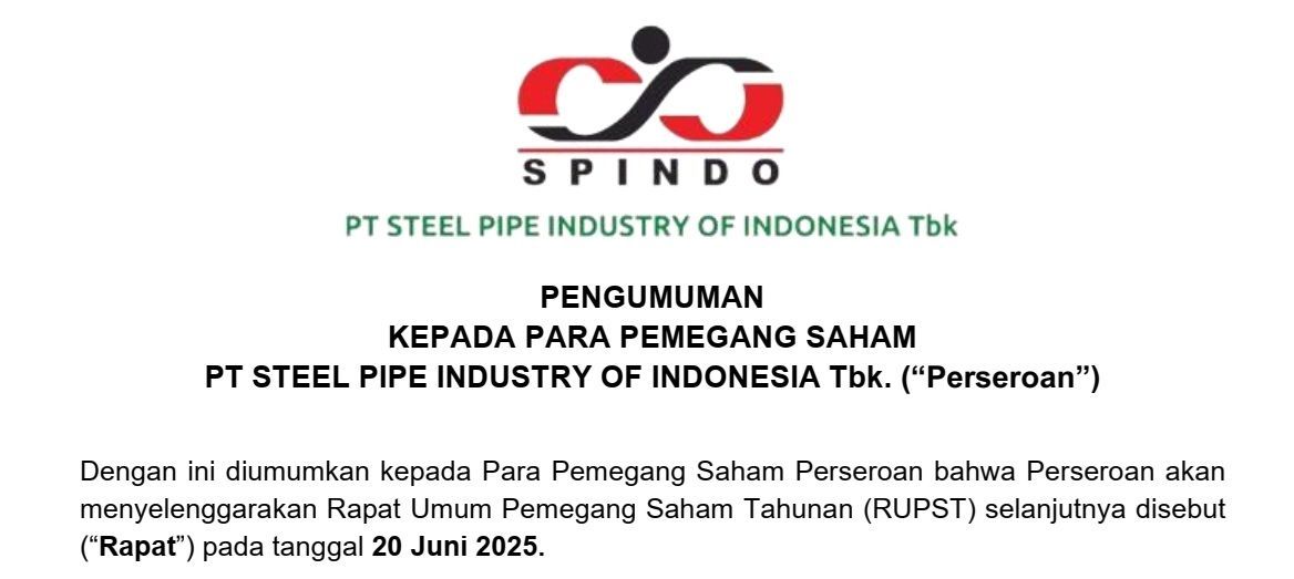 Pengumuman penyelenggaraan RUPST 2025 PT STEEL PIPE INDUSTRY OF INDONESIA Tbk. 