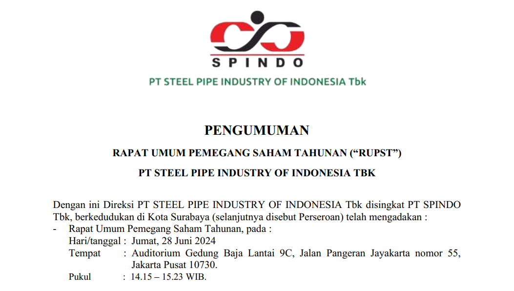 Ringkasan Risalah RUPST 2024 PT Steel Pipe Industry of Indonesia Tbk