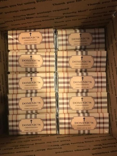 A box filled with domino's chocolate bars