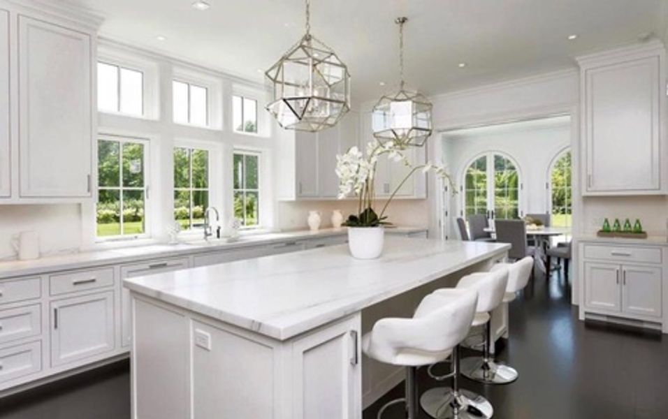 There is a large island in the middle of the kitchen