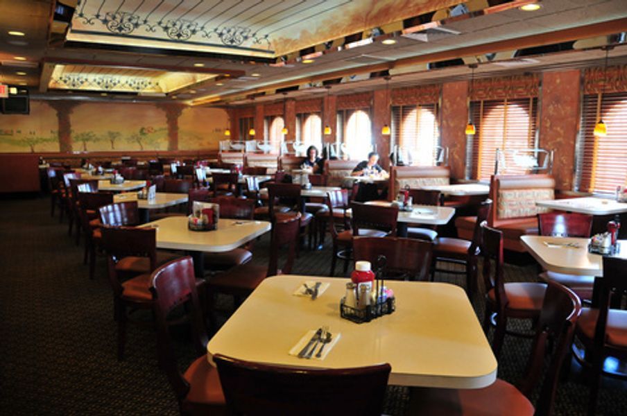 A restaurant with a lot of tables and chairs