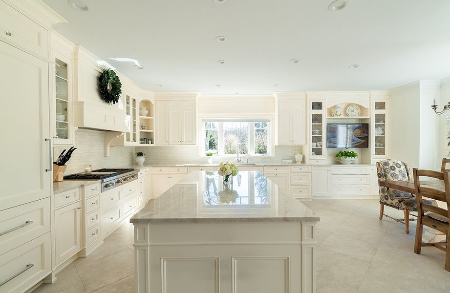 There is a large island in the middle of the kitchen