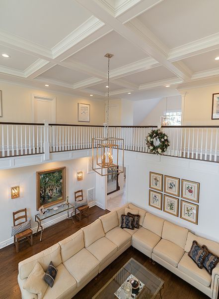 A living room with a couch and a coffee table