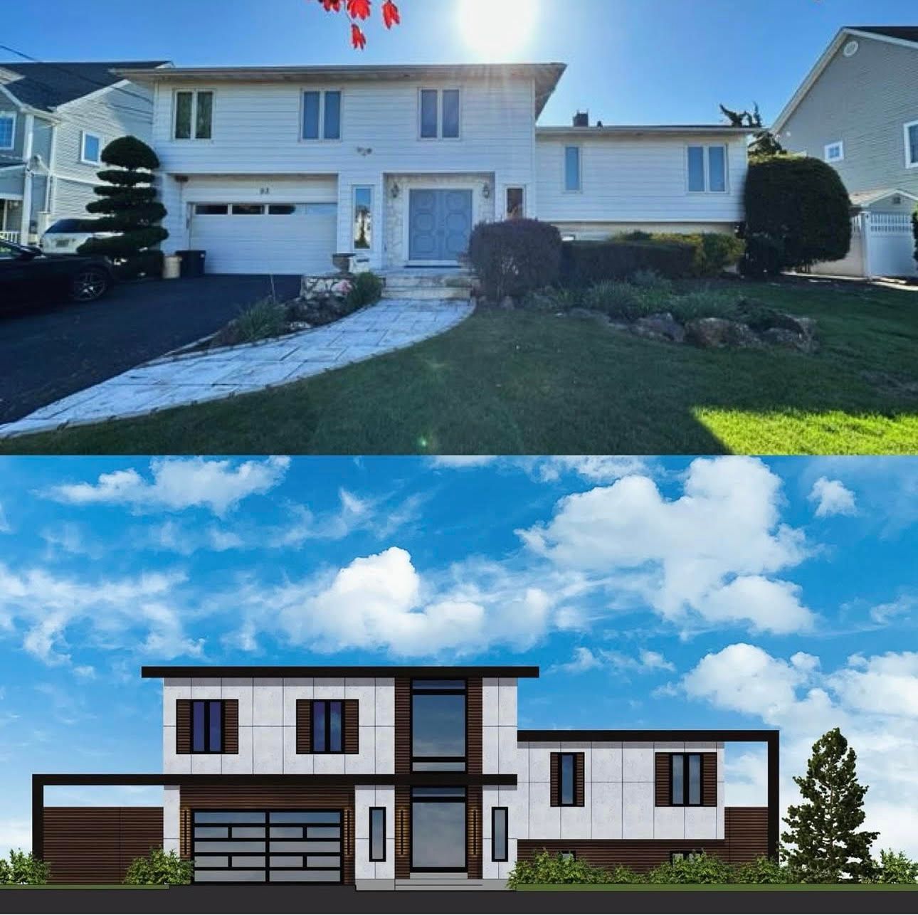 A before and after picture of a house
