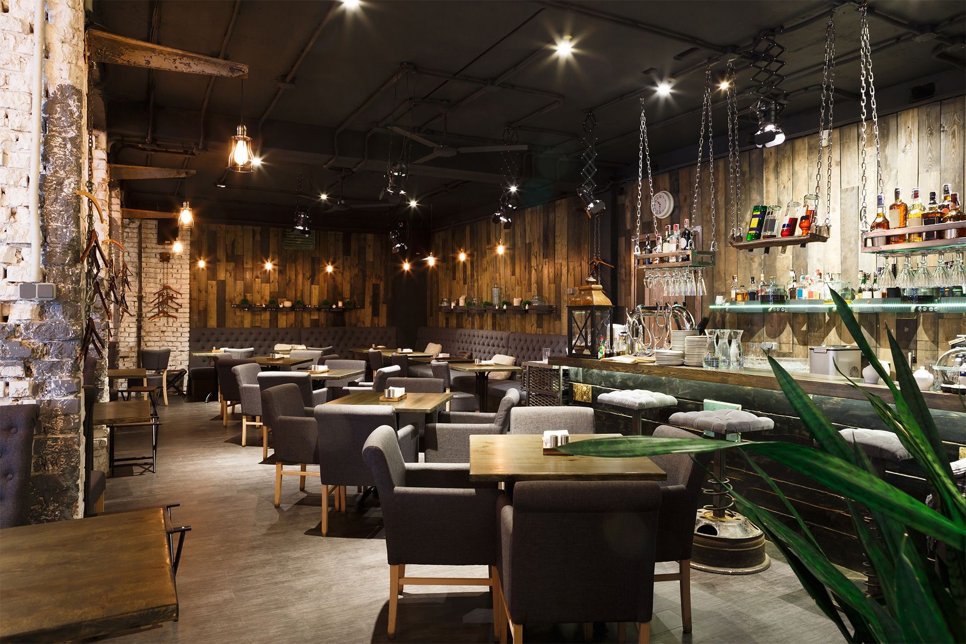 Restaurant With Hanging Lights