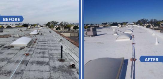 Before and after picture of TPO membrane roof installed in Cheyenne