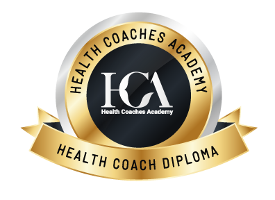 Health Coaches Academy logo: gold and silver emblem with 